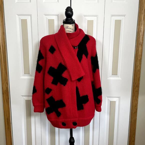 GALLERY Large Vintage 80´s Mohair Red & Black Floating...